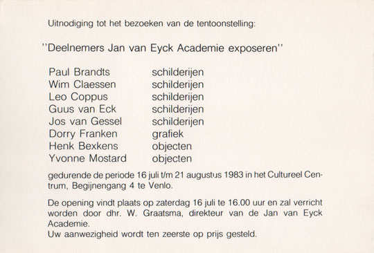 Jan van Eyck academie, 1983